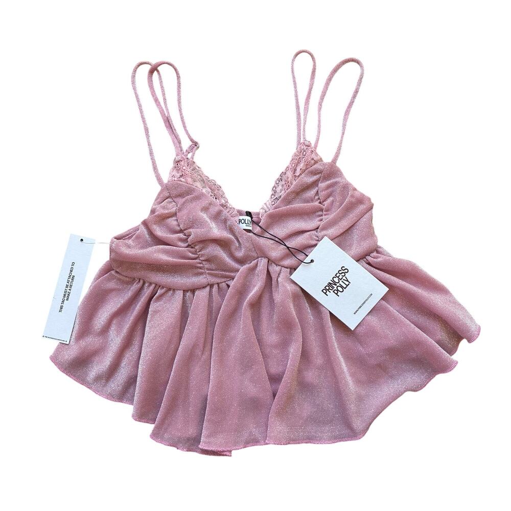 Princess Polly Sparkle Corella Pink Mauve Lace Trim Fairy Top Size US 2 XS